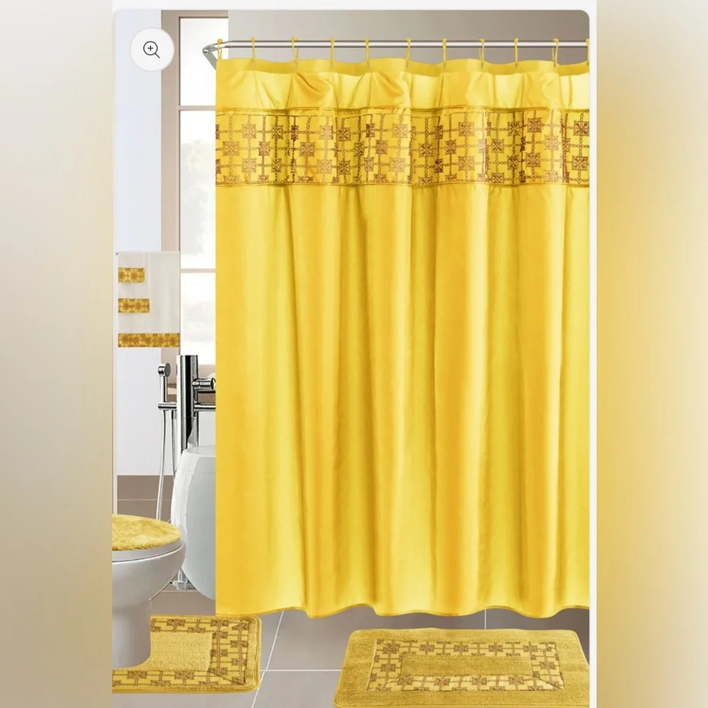 Yellow Shower Curtain Set with Bath Mats